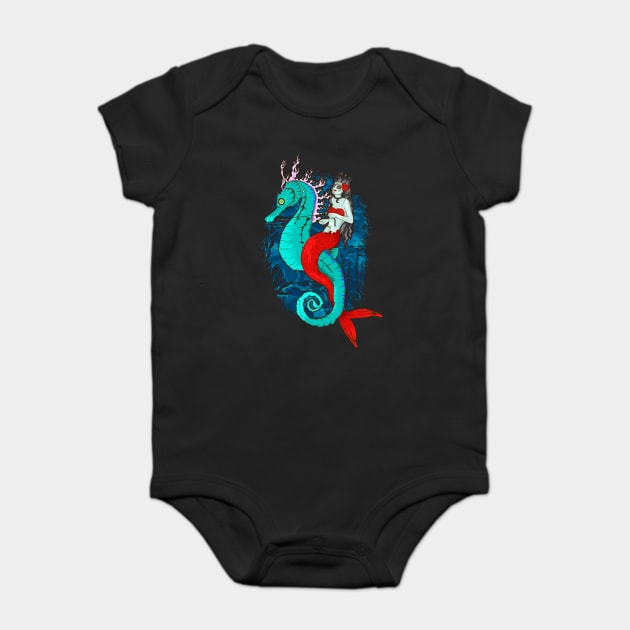 Day of Dead Mermaid on Seahorse Halloween Sugar Skull Baby Bodysuit by creative